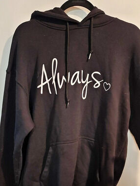 Incredibly Yours Wear Graphic Always Pullover Hoodie in Black Size XL